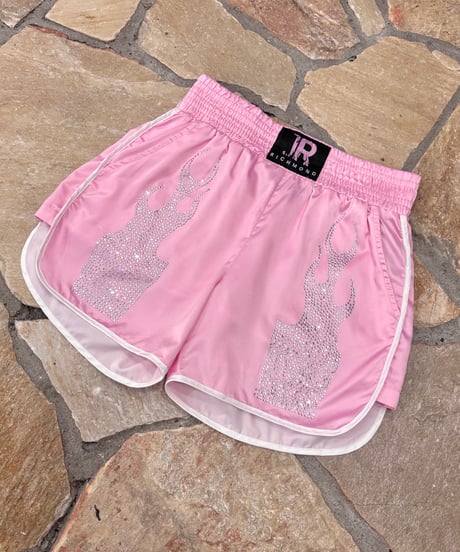 Vintage JOHN RICHMOND Pale Pink Fire Rhinstone Design Boxing Shorts M