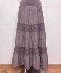 Vintage Gray Brown Lace Design Stretch Long Skirt M