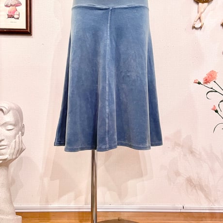 Vintage Blue Gray Velour Flare Skirt S