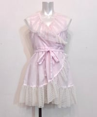 Baby Pink Dot Print Lace Design Gown S