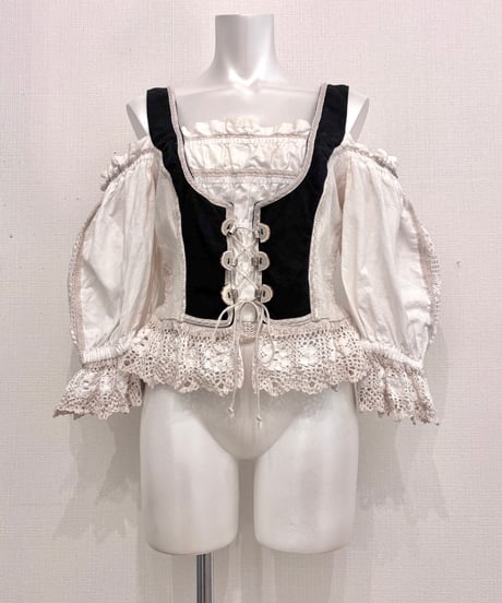 Vintage Lace Up & Off Shoulder Design Tyrolean Bustier Top M
