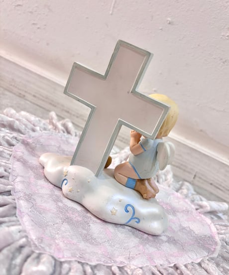 Vintage Cross & Angel Boy Design Ceramic Objet