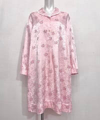 Vintage Light Pink Rose Design Satin Night Gown L