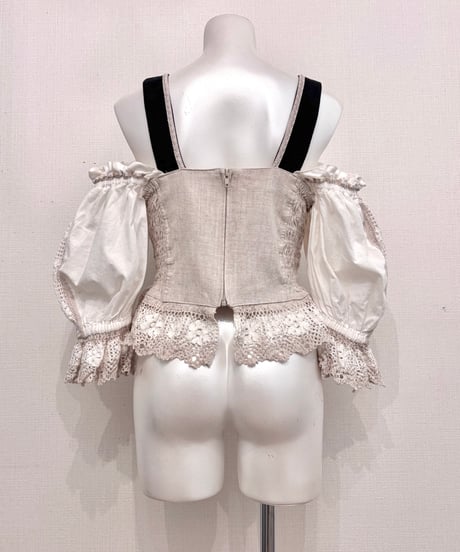 Vintage Lace Up & Off Shoulder Design Tyrolean Bustier Top M