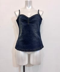 Vintage/Remake Letter Print Faded Denim Camisole Top M