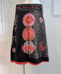 Vintage DESIGUAL Psychedelic Patch & Butterfly & Heart Design Stretch Skirt M