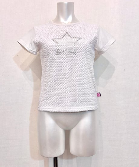 Vintage Silver Star & Mesh Layered Design T-Shirt S
