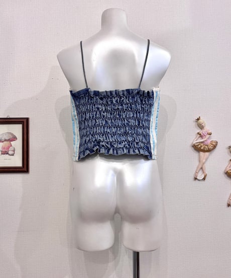 Vintage Side Line Design Denim Bustier Top L