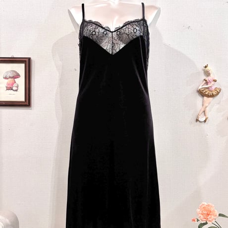 Vintage Lace Design Velour Lingerie Camisole Dress M