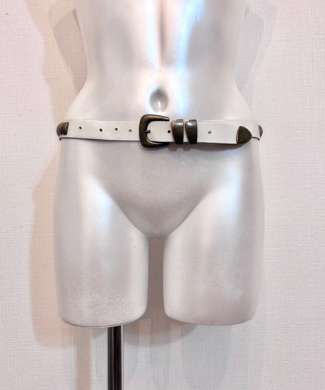 Vintage Studs Design Off White Leather Belt
