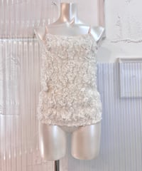 Vintage White & Pink Beige 3D Rose Design Camisole Top M