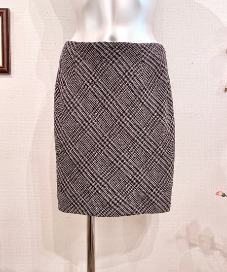 Vintage Gray & Black Diagonal Check Mini Skirt S