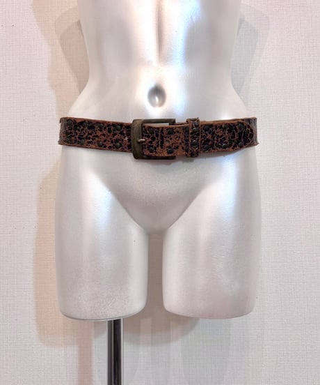 Vintage Crack Damage Design Brown Leather Belt