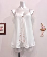 Vintage Flower Embroidery Sheer Layered Design Lingerie Camisole Top M