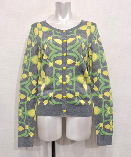 Vintage Psychedelic Floral Design Knit Cardigan M