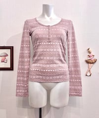 Vintage Pink Beige Heart & Snowflake Design Top S