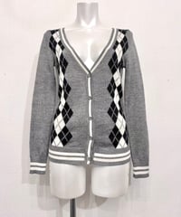 Vintage Gray Argyle Design Knit Cardigan S