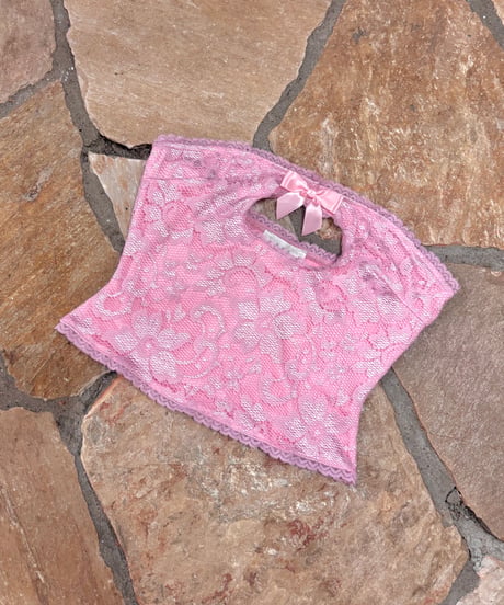 Vintage Baby Pink Cut Out & Ribbon Design Lace Bustier Top S