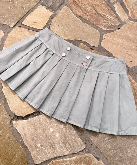 Vintage Blue Gray Mini Pleats Skirt L
