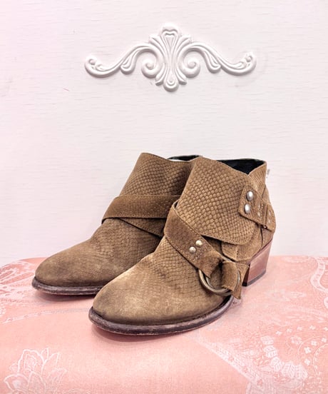 Vintage FREE PEOPLE Ring Belt Design Suede Boots 25.0cm