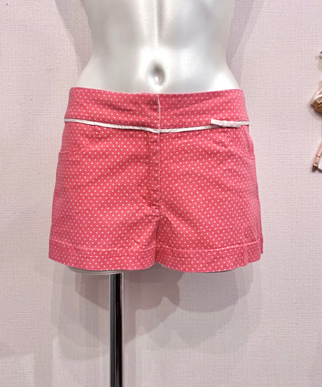 Vintage Coral Pink Dot & Ribbon Design Micro Mini Shorts M