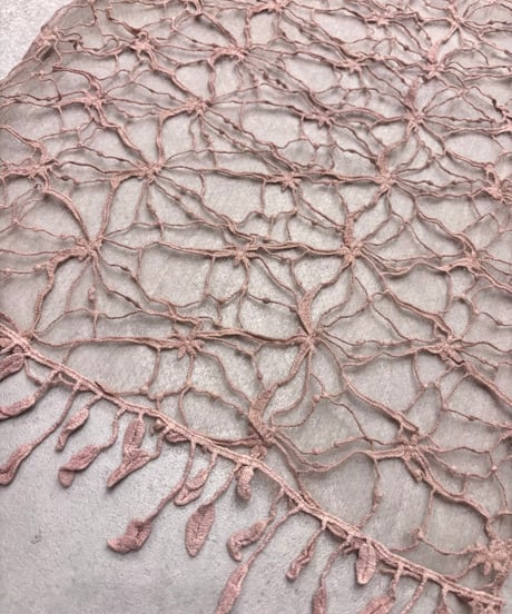 Vintage Brown Beige Web Knit & Lace Scarf