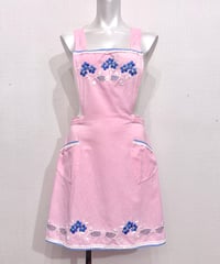 Vintage Baby Pink Flower Embroidery Lace Trim Apron Onepiece