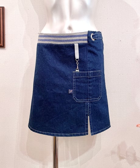 Vintage Pocket and Line Design Denim Mini Skirt S