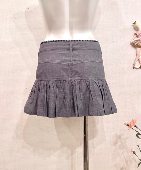 Vintage BENETTON Frill & Lace Design Mini Skirt L