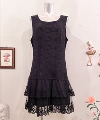 Vintage Black Lace & Frill Design Dress M