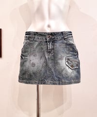 Vintage Number Design Denim Mini Skirt S