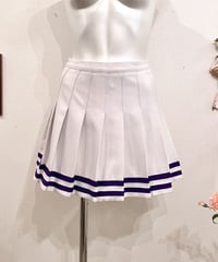 Vintage White & Purple Line Design Mini Pleats Skirt XS