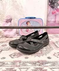 Vintage Stitch Design Black Strap Shoes 25.0cm