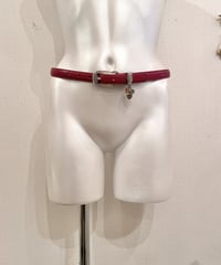 Vintage Heart Charm Red Leather Belt S