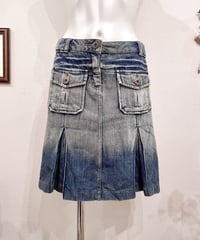 Vintage Pocket Design Gradation Denim Mini Skirt M