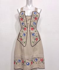 Vintage Gray Brown Flower Embroidery Apron Onepiece