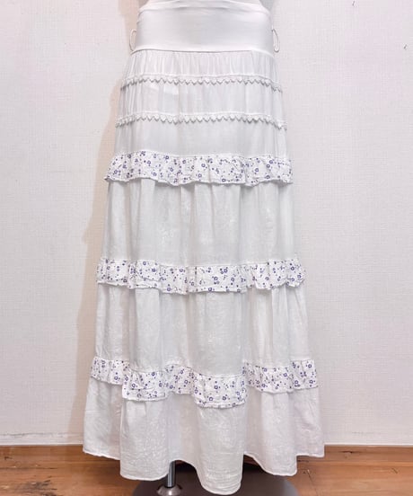 Vintage Purple Flower & Butterfly Design Stretch Long Skirt M