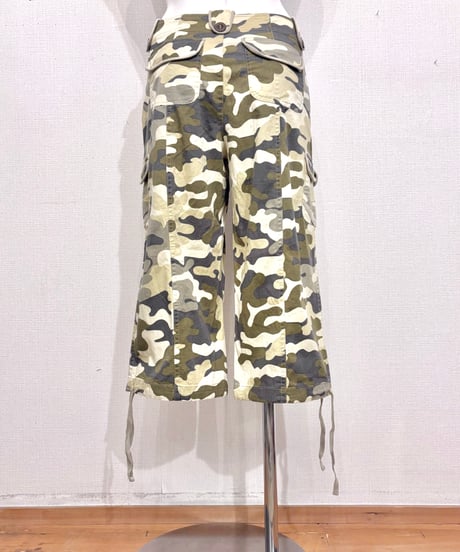 Vintage Yellow Gray Camouflage Cropped Pants M