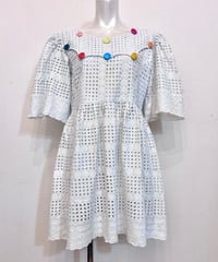 Vintage Button Design Eyelet Lace Onepiece M