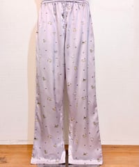 Vintage Purple Gray Cat Print Relax Satin Pants M