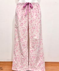 Vintage Pink Heart Leopard Design Flannel Pants M