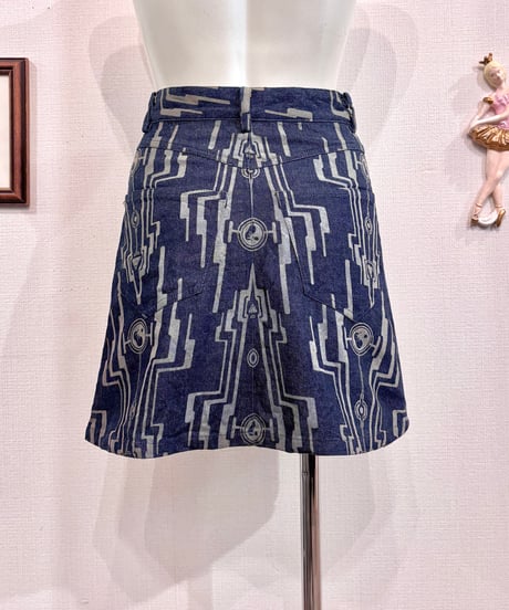 Vintage FOTUS Print Denim Mini Skirt XS