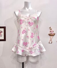 Vintage Sheep & Heart Print Lingerie Camisole Top M