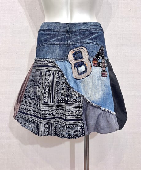 Vintage DESIGUAL Denim Patchwork Design Balloon Skirt M