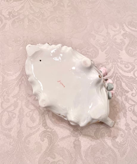 Vintage 3D Rose & Cherub Motif Ceramic Tray