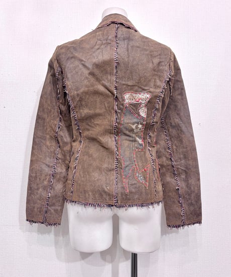 Vintage Patchwork & Fringe Design Leather Jacket XS
