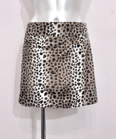 Vintage Cross Rhinestone Leopard Faux Fur Mini Skirt S