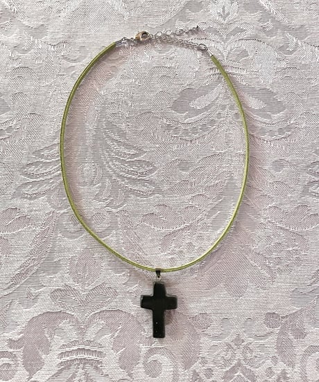 Vintage Black Crystal Cross Design Choker Necklace Green