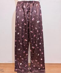 Vintage Brown Heart Print Relax Satin Pants M