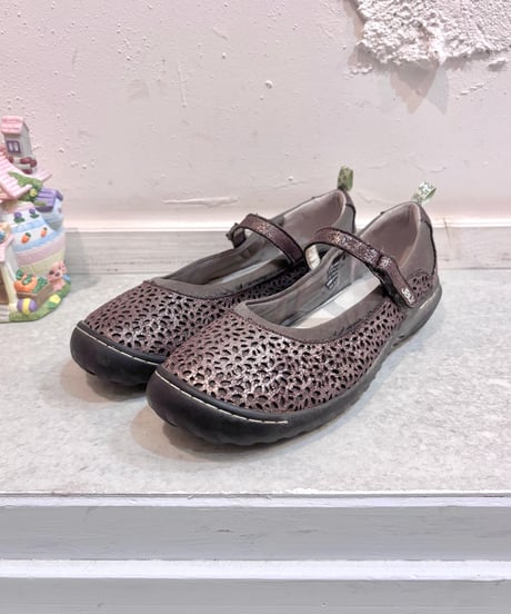 Vintage Metalic Gray Mesh Design Strap Shoes 25.5cm